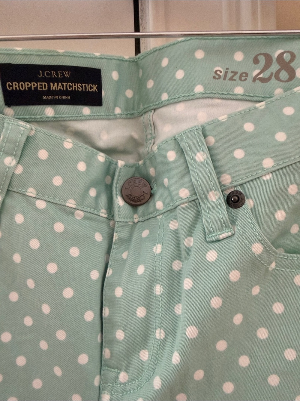 J. Crew Mint Green Polka Dot Jeans - Picture 2 of 3